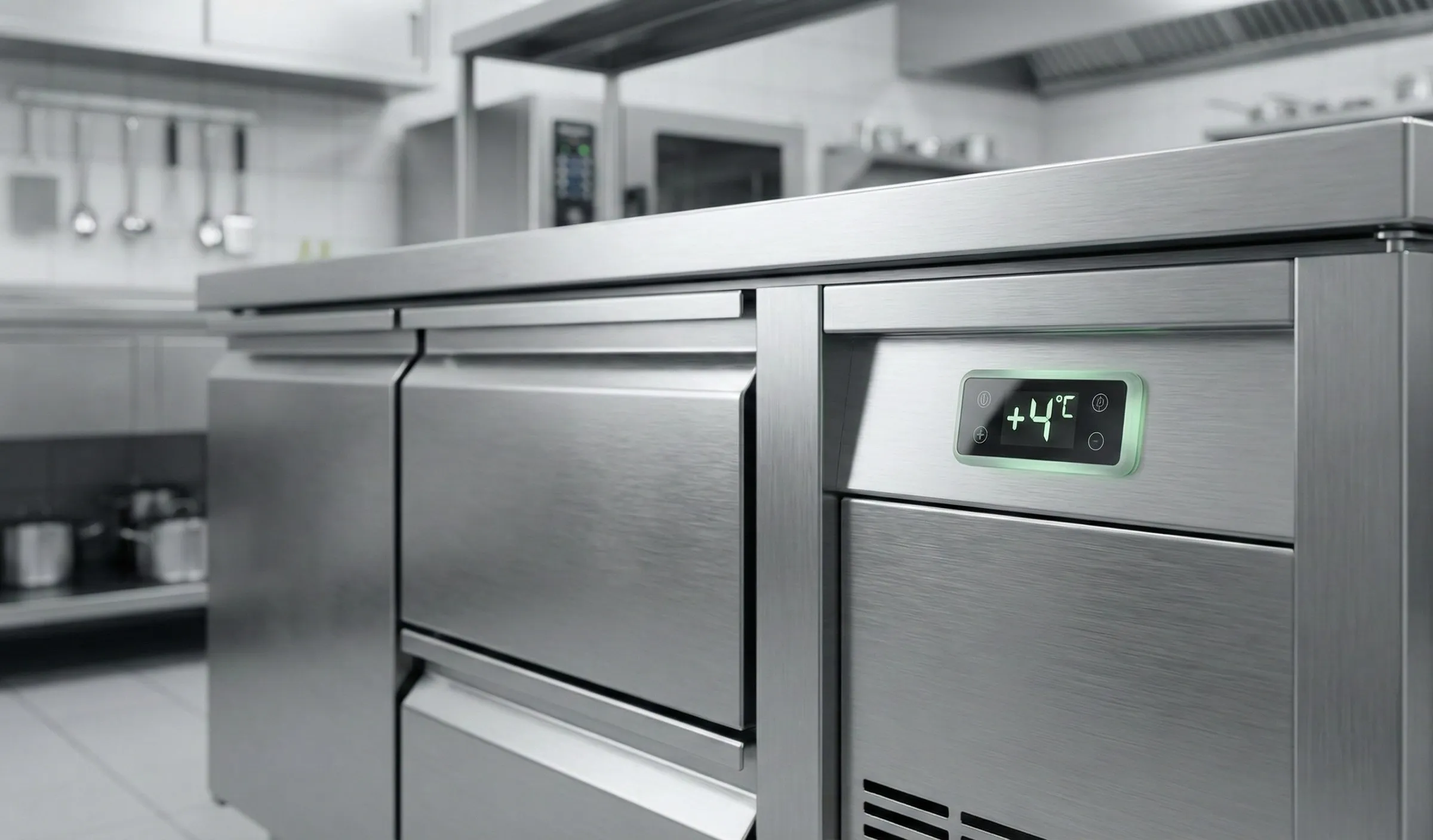 Mesa refrigerada de acero inoxidable con control digital de temperatura