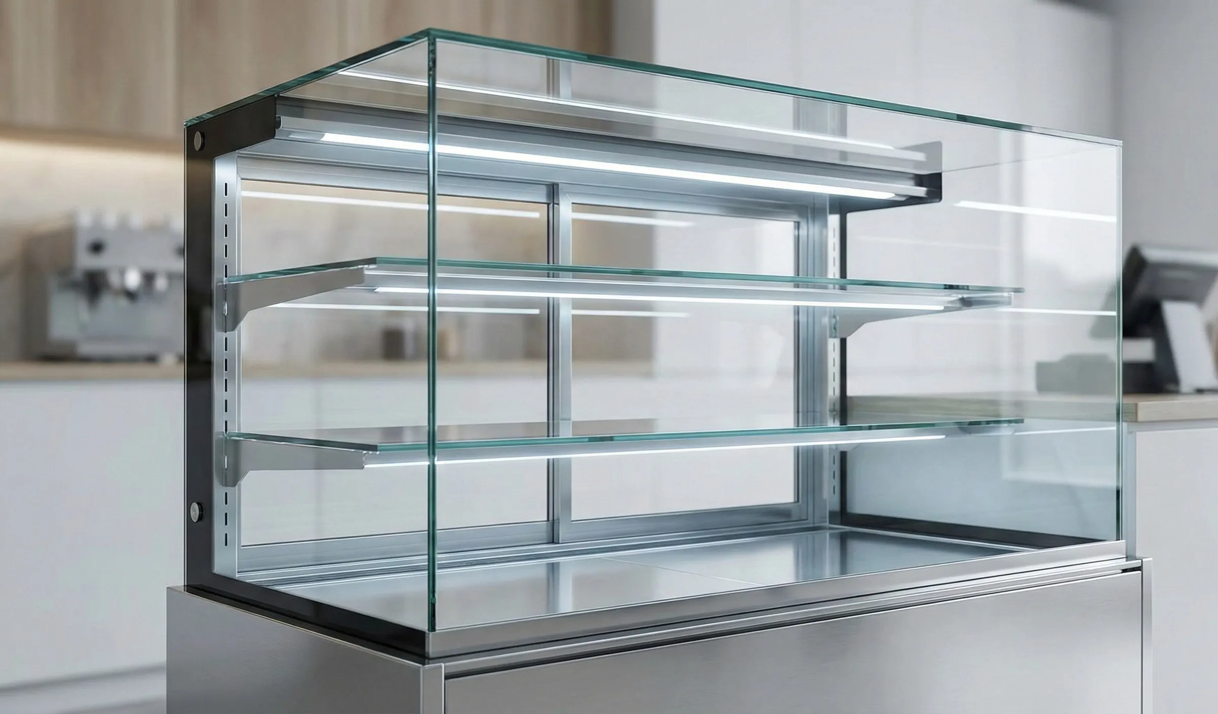 Vitrina expositora de cristal con iluminación LED